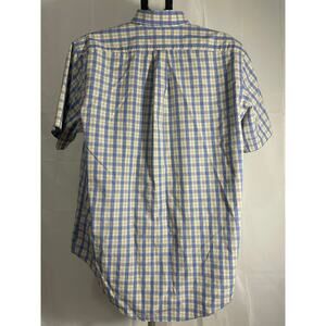 Lands’ End Direct Merchants Men’s Short Sleeve Button-up Blue Yellow Size 17 Reg